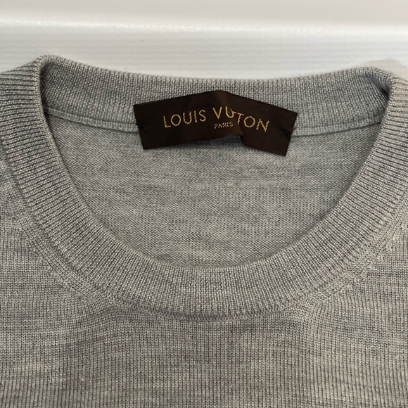 ❌SOLD❌ Authentic Louis Vuitton Gray Wool Silk Knit Sweater w/Elbow Patches - Picture 7 of 9